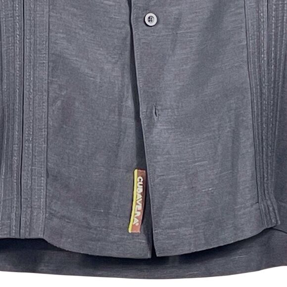 CUBAVERA Men's Linen Blend No Pocket Guayabera Shirt Size Large Black - Picture 10 of 16